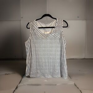Gunest Striped Sleeveless Blouse XL Blue White NWT Casual Summer Top